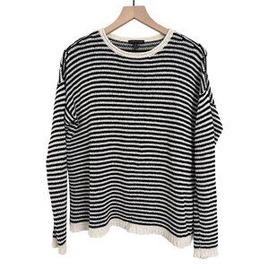 Eileen Fisher Black & White Striped Pullover Sweater | Size Large